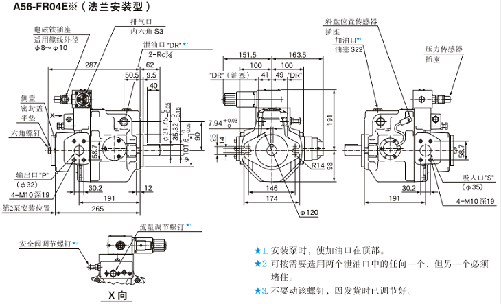 A56-FR04<a href='http://m.prucarmen.com' target='_blank'><u>油研柱塞泵</u></a>安裝尺寸